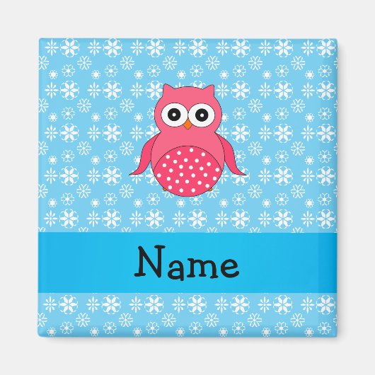 Personalisierter Name Eule blaue Schneeflocken Magnet (Vorne)