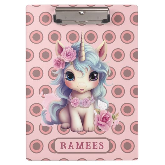 Personalisierter Name Fairy Baby Unicorn Sparkling Klemmbrett (Vorderseite)