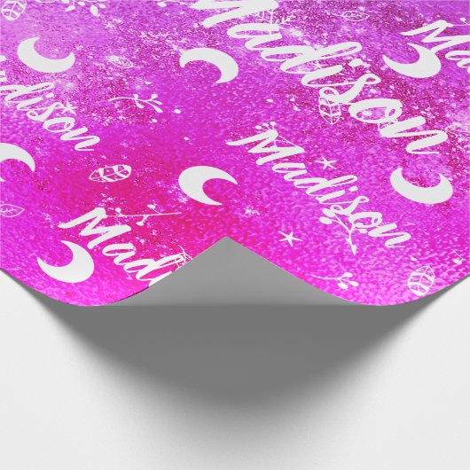 Personalisierter Name Fairy Chic Vibranve Fuchsia Geschenkpapier (Ecke)