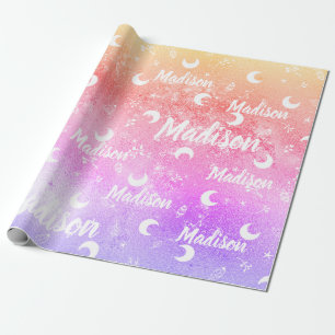 Personalisierter Name Fairy Rainbow Moon Girl Geschenkpapier