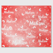 Personalisierter Name Fairy Red Christmas Moon Gir Geschenkpapier (Flach)
