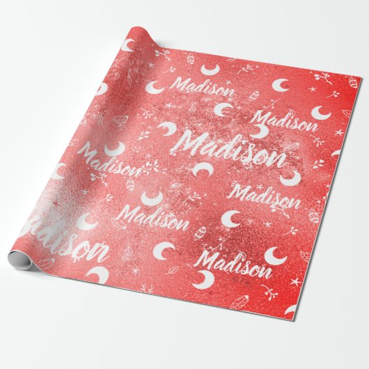 Personalisierter Name Fairy Red Christmas Moon Gir Geschenkpapier (Ungerollt)