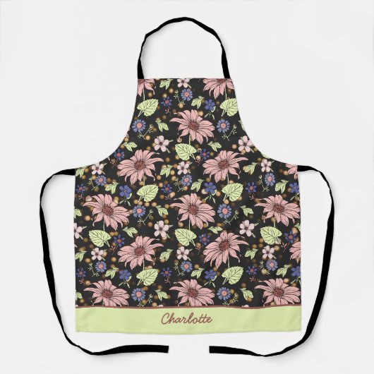 Personalisierter Name farbenfroh blumengeschmückte Schürze (Vorderseite)
