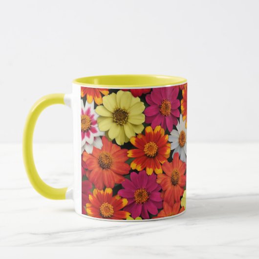 Personalisierter Name Farbenfrohe Sommer Zinnia Ta Tasse (Links)
