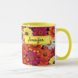Personalisierter Name Farbenfrohe Sommer Zinnia Ta Tasse
