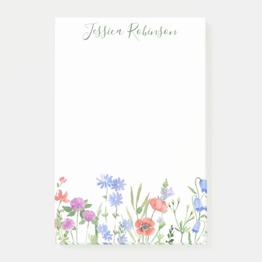 Personalisierter Name Farbenfrohe Wildblume Garten Post-it Klebezettel (Vorderseite)