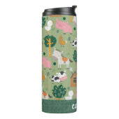 Personalisierter Name Farm Tierkinder spielen grün Thermosbecher (Nach links gedreht)