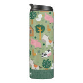 Personalisierter Name Farm Tierkinder spielen grün Thermosbecher (Nach rechts gedreht)