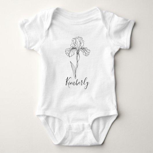 Personalisierter Name Februar Iris Geburtsdatum Bl Baby Strampler (Vorderseite)