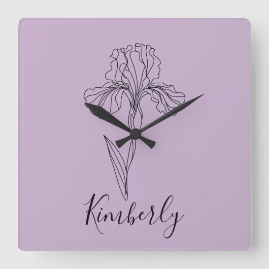 Personalisierter Name Februar Iris Geburtsdatum Bl Quadratische Wanduhr (Vorderseite)