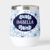 Personalisierter Name Feminine Blaues Blumenmuster (Rückseite)