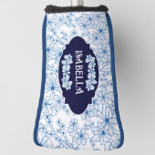 Personalisierter Name Feminine Blaues Blumenmuster Golf Headcover (Rotieren 90)