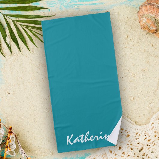 Personalisierter Name Festfarbe Aqua Blue Urlaub Strandtuch