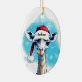 Personalisierter Name Festive Santa Giraffe Weihna Keramik Ornament (Rechts)