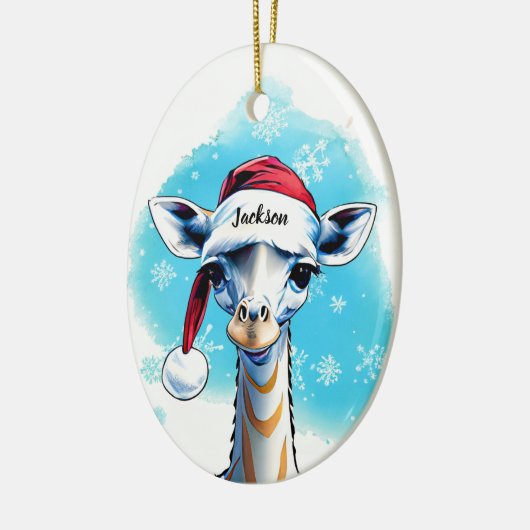 Personalisierter Name Festive Santa Giraffe Weihna Keramik Ornament (Links)