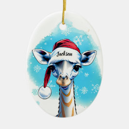 Personalisierter Name Festive Santa Giraffe Weihna Keramik Ornament