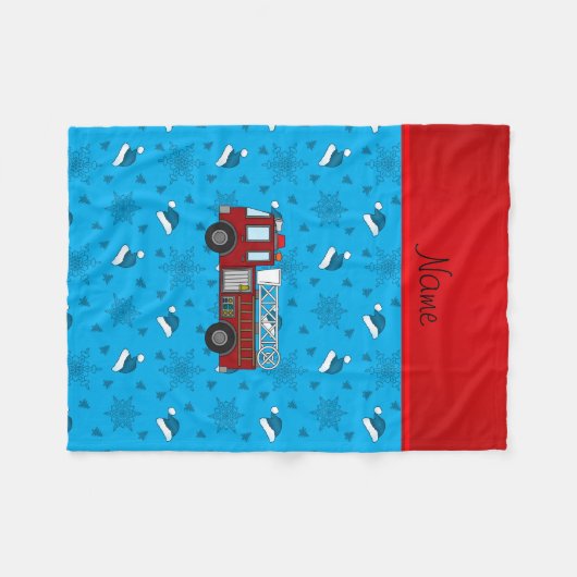 Personalisierter Name Feuerwehrauto blaue Weihnach Fleecedecke (Vorderseite (Horizontal))