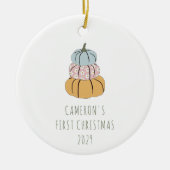 Personalisierter Name First Christmas Fall Pumpkin Keramik Ornament (Vorne)