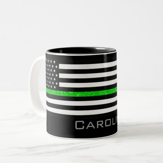Personalisierter Name: Flag "Thin Green Line"-Glit Zweifarbige Tasse (Vorderseite Links)