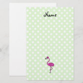 Personalisierter Name Flamingo grüne Polka-Punkte Briefpapier (Vorne/Hinten)