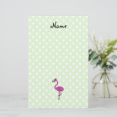 Personalisierter Name Flamingo grüne Polka-Punkte Briefpapier (Stehend Vorderseite)