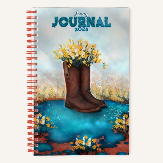 Personalisierter Name: Floral Boot with Humming bi Notizblock (Vorderseite)