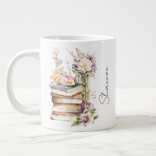 Personalisierter Name Floral Buchliebhaber Jumbo-Tasse (Links)