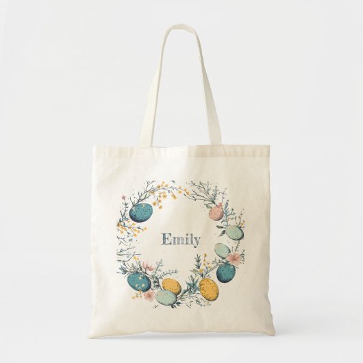 Personalisierter Name Floral Egg Oster Tragetasche (Vorne)