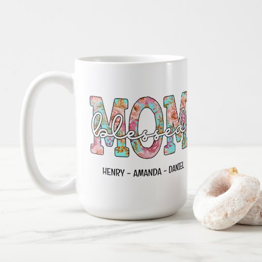 Personalisierter Name Floral Gesegnete Mama Kaffeetasse (Mit Donut)