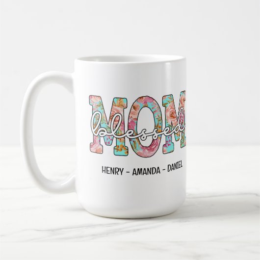 Personalisierter Name Floral Gesegnete Mama Kaffeetasse (Links)