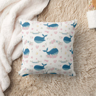 Personalisierter Name Floral Nautilus Wal Kissen