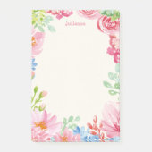 Personalisierter Name Floral Pastell Blume Grenze Post-it Klebezettel (Vorderseite)