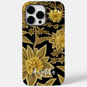 Personalisierter Name Floral Schwarz Gold Case-Mate iPhone 14 Pro Max Hülle