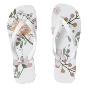 Personalisierter Name Floral White Flip Flops Badesandalen