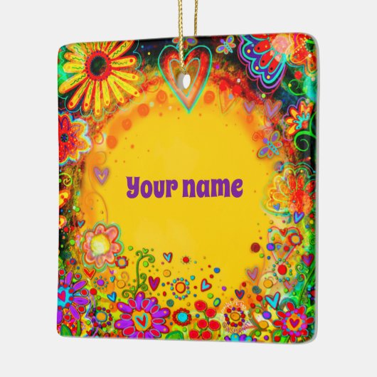 Personalisierter Name Floral Yellow Inspirivity Keramikornament (Links)