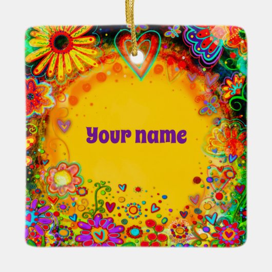 Personalisierter Name Floral Yellow Inspirivity Keramikornament (Vorderseite)