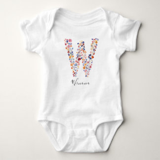 Personalisierter Name & florale Monogramm 'W' Baby Strampler