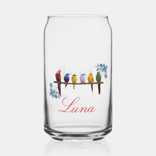 Personalisierter Name florale Vögel Dosenglas (Vorderseite)