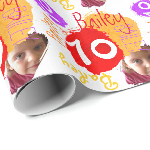 Personalisierter Name Foto 10. Geburtstagskorb Geschenkpapier