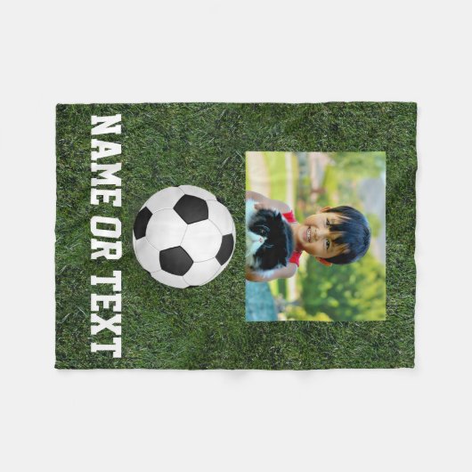 Personalisierter Name Foto Fußball-Grasjunge Fleecedecke (Vorderseite (Horizontal))