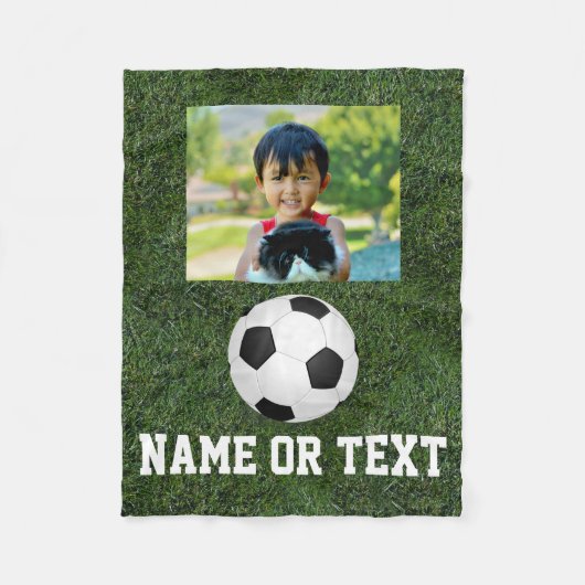 Personalisierter Name Foto Fußball-Grasjunge Fleecedecke (Vorderseite)