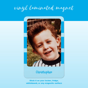 Personalisierter Name Foto mit blauen Streifen Magnet