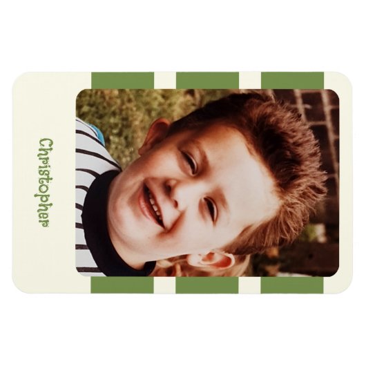 Personalisierter Name Foto mit grünen Streifen Magnet (Horizontal)