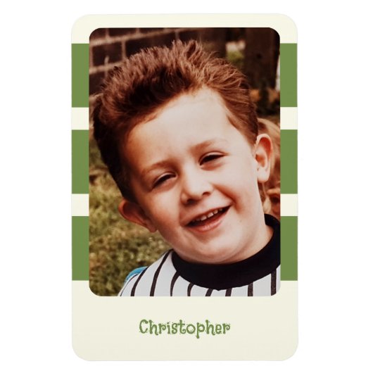 Personalisierter Name Foto mit grünen Streifen Magnet (Vertikal)