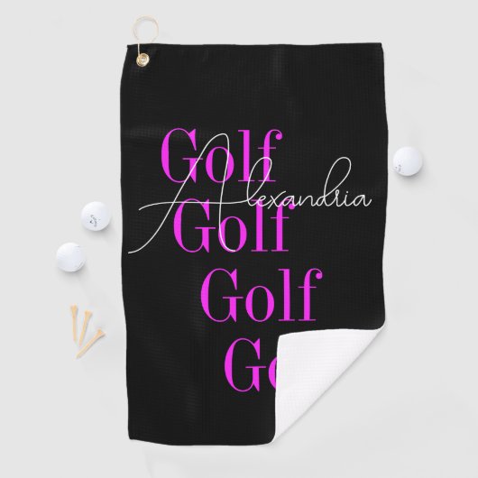 Personalisierter Name Frauen Neon Pink Golfhandtuch (Insitu)