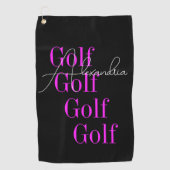 Personalisierter Name Frauen Neon Pink Golfhandtuch (Vorderseite)