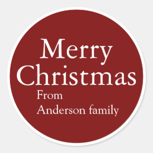 Personalisierter Name Frohe Weihnachten Rot Retro Runder Aufkleber
