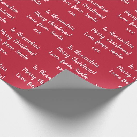 Personalisierter Name Frohe Weihnachten von Santa  Geschenkpapier (Ecke)