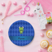 Personalisierter Name Frosch blaue Raute Pappteller (Party)