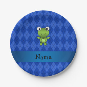 Personalisierter Name Frosch blaue Raute Pappteller